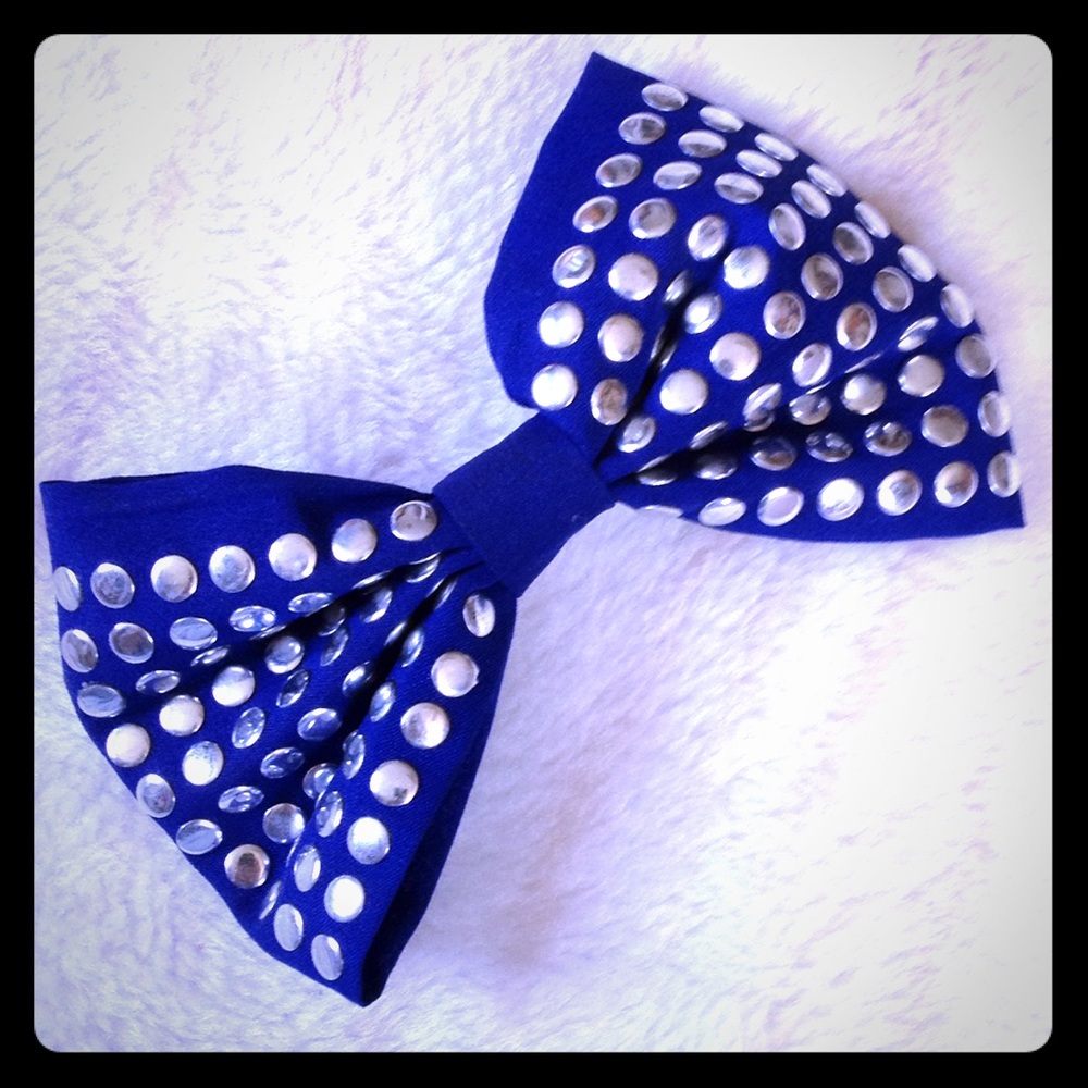 Metal and Silk Hair bow in Navy